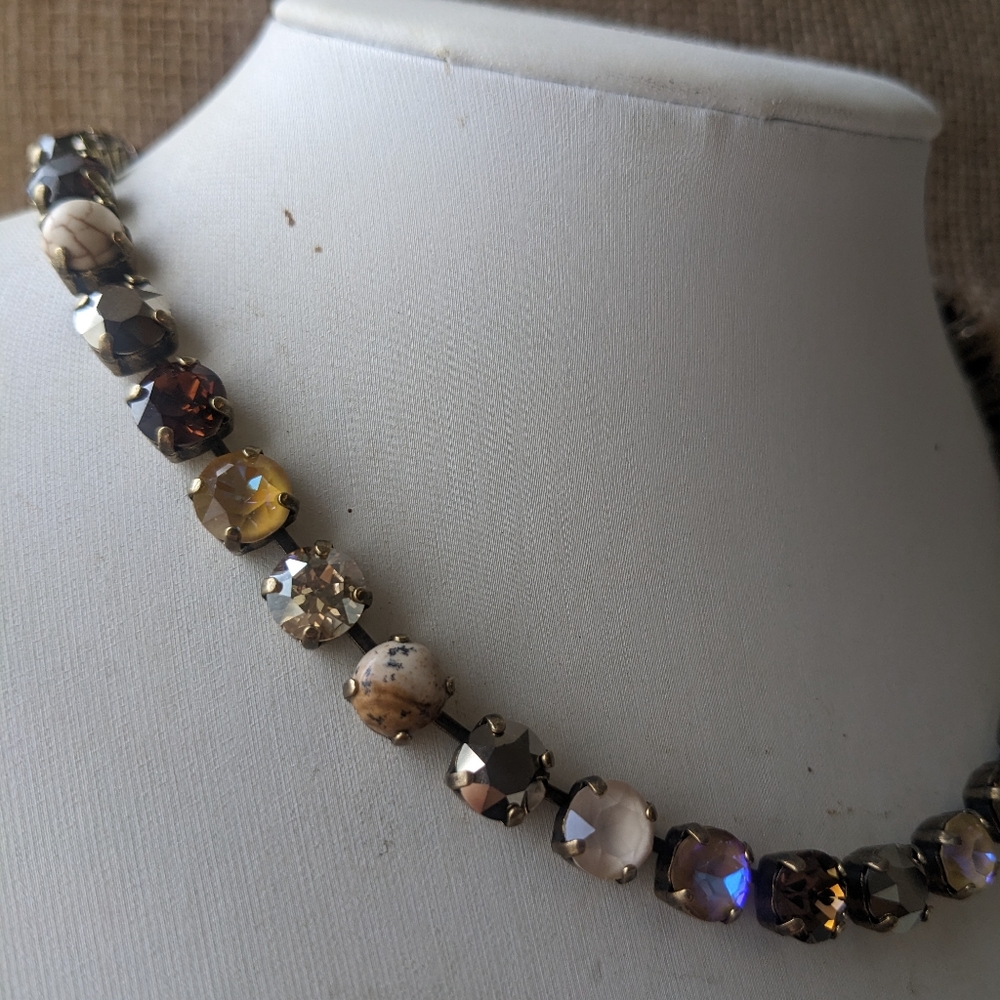 Brown Cappuccino & Latte Swarovski Crystals In Artisan-Made Classic Necklace - Picture 3 of 6